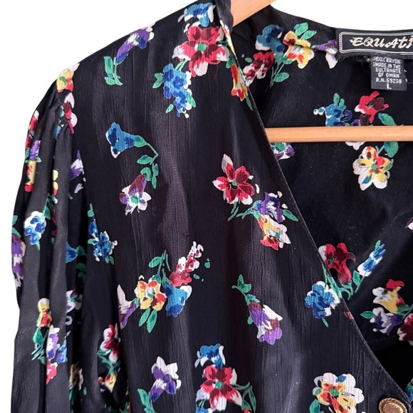 Vintage Equation V Neck Floral 90s Cottagecore Button Front Dress Tie Waist L - Picture 3 of 14